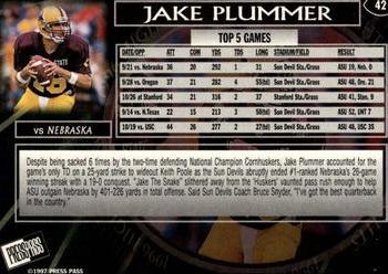 1997 Press Pass - Torquers Blue #42 Jake Plummer Back
