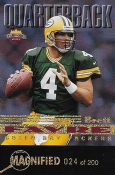 1997 Score Board Playbook By The Numbers - Magnified Gold #QB4 Brett Favre Front
