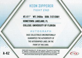 2023 SAGE HIT - Autographs Red (Low Series) #A-KZ Keon Zipperer Back