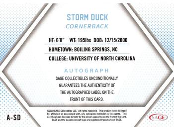 2023 SAGE HIT - Autographs Red (Low Series) #A-SD Storm Duck Back