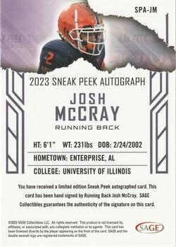 2023 SAGE HIT - Sneak Peek Autographs Red (Low Series) #SPA-JM Josh McCray Back