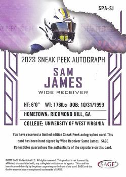 2023 SAGE HIT - Sneak Peek Autographs Red (Low Series) #SPA-SJ Sam James Back