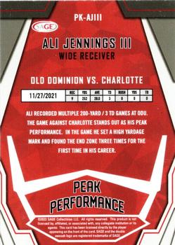 2023 SAGE HIT - Peak Performance (Low Series) #PK-AJIII Ali Jennings III Back