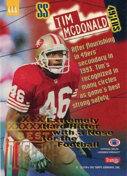 1994 Stadium Club #444 Tim McDonald Back