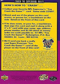1997 Upper Deck You Crash the Game Super Bowl XXXI #N1 Brett Favre Back