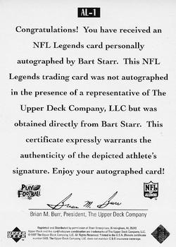 1997 Upper Deck Legends - Autographs #AL-1 Bart Starr Back