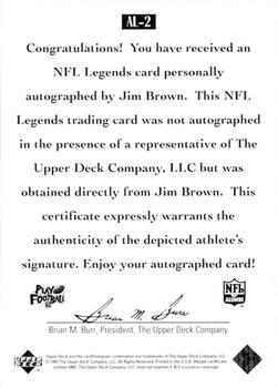 1997 Upper Deck Legends - Autographs #AL-2 Jim Brown Back