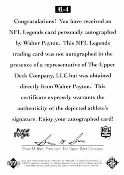 1997 Upper Deck Legends - Autographs #AL-4 Walter Payton Back