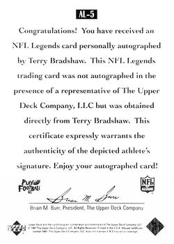 1997 Upper Deck Legends - Autographs #AL-5 Terry Bradshaw Back