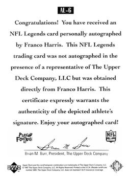1997 Upper Deck Legends - Autographs #AL-6 Franco Harris Back