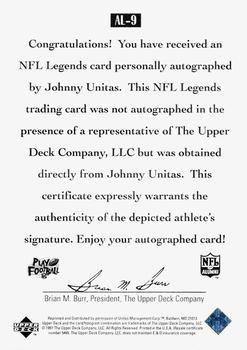 1997 Upper Deck Legends - Autographs #AL-9 Johnny Unitas Back
