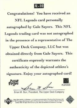 1997 Upper Deck Legends - Autographs #AL-10 Gale Sayers Back