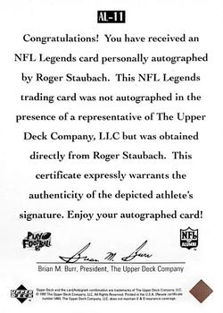 1997 Upper Deck Legends - Autographs #AL-11 Roger Staubach Back