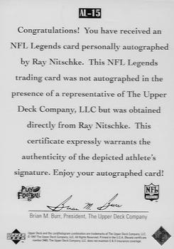 1997 Upper Deck Legends - Autographs #AL-15 Ray Nitschke Back
