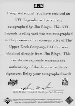 1997 Upper Deck Legends - Autographs #AL-16 Jim Ringo Back