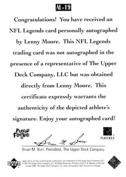 1997 Upper Deck Legends - Autographs #AL-19 Lenny Moore Back