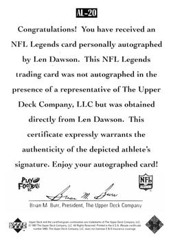 1997 Upper Deck Legends - Autographs #AL-20 Len Dawson Back