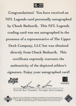 1997 Upper Deck Legends - Autographs #AL-22 Chuck Bednarik Back