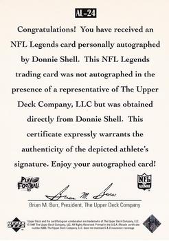 1997 Upper Deck Legends - Autographs #AL-24 Donnie Shell Back