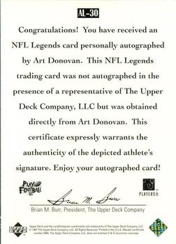 1997 Upper Deck Legends - Autographs #AL-30 Art Donovan Back