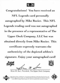 1997 Upper Deck Legends - Autographs #AL-36 Mike Rozier Back