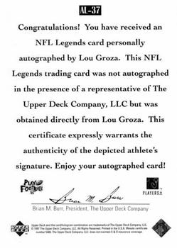 1997 Upper Deck Legends - Autographs #AL-37 Lou Groza Back