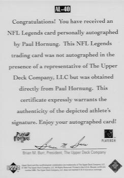 1997 Upper Deck Legends - Autographs #AL-40 Paul Hornung Back