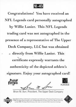1997 Upper Deck Legends - Autographs #AL-45 Willie Lanier Back