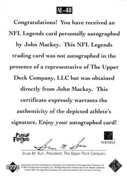 1997 Upper Deck Legends - Autographs #AL-48 John Mackey Back