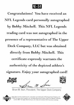 1997 Upper Deck Legends - Autographs #AL-51 Bobby Mitchell Back