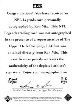 1997 Upper Deck Legends - Autographs #AL-52 Ron Mix Back