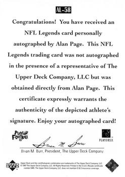 1997 Upper Deck Legends - Autographs #AL-58 Alan Page Back