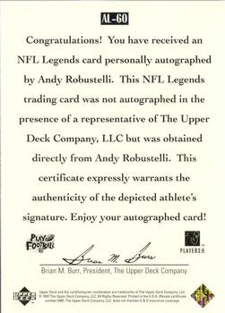 1997 Upper Deck Legends - Autographs #AL-60 Andy Robustelli Back
