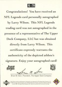 1997 Upper Deck Legends - Autographs #AL-70 Larry Wilson Back