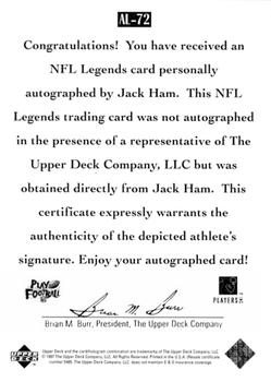 1997 Upper Deck Legends - Autographs #AL-72 Jack Ham Back