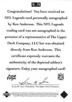 1997 Upper Deck Legends - Autographs #AL-76 Ken Anderson Back
