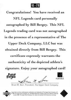 1997 Upper Deck Legends - Autographs #AL-78 Bill Bergey Back