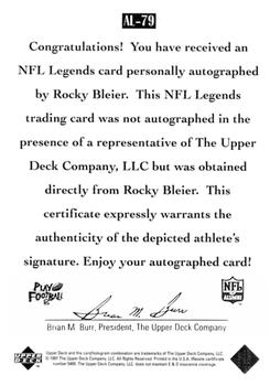 1997 Upper Deck Legends - Autographs #AL-79 Rocky Bleier Back