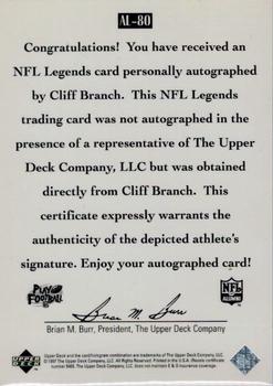 1997 Upper Deck Legends - Autographs #AL-80 Cliff Branch Back