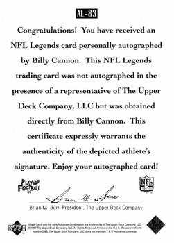 1997 Upper Deck Legends - Autographs #AL-83 Billy Cannon Back