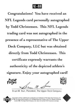 1997 Upper Deck Legends - Autographs #AL-88 Todd Christensen Back