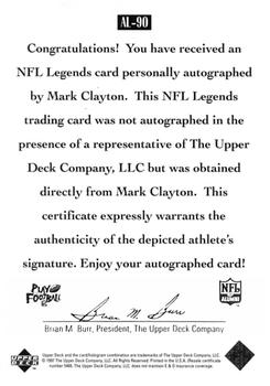 1997 Upper Deck Legends - Autographs #AL-90 Mark Clayton Back