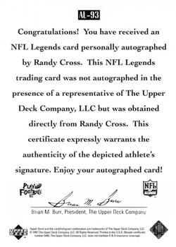 1997 Upper Deck Legends - Autographs #AL-93 Randy Cross Back