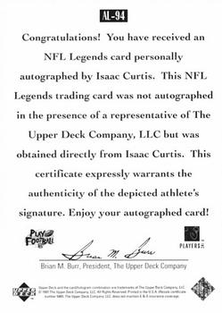 1997 Upper Deck Legends - Autographs #AL-94 Isaac Curtis Back