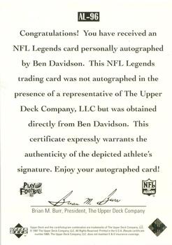 1997 Upper Deck Legends - Autographs #AL-96 Ben Davidson Back