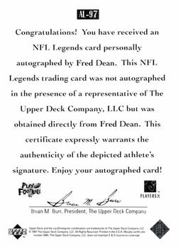 1997 Upper Deck Legends - Autographs #AL-97 Fred Dean Back