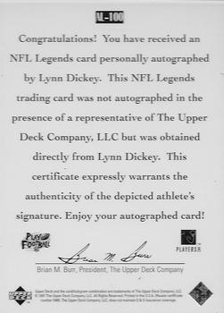 1997 Upper Deck Legends - Autographs #AL-100 Lynn Dickey Back