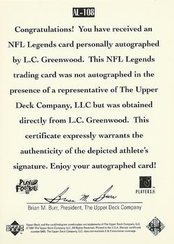 1997 Upper Deck Legends - Autographs #AL-108 L.C. Greenwood Back