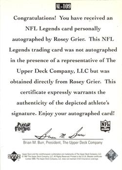 1997 Upper Deck Legends - Autographs #AL-109 Rosey Grier Back