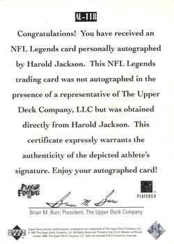 1997 Upper Deck Legends - Autographs #AL-118 Harold Jackson Back